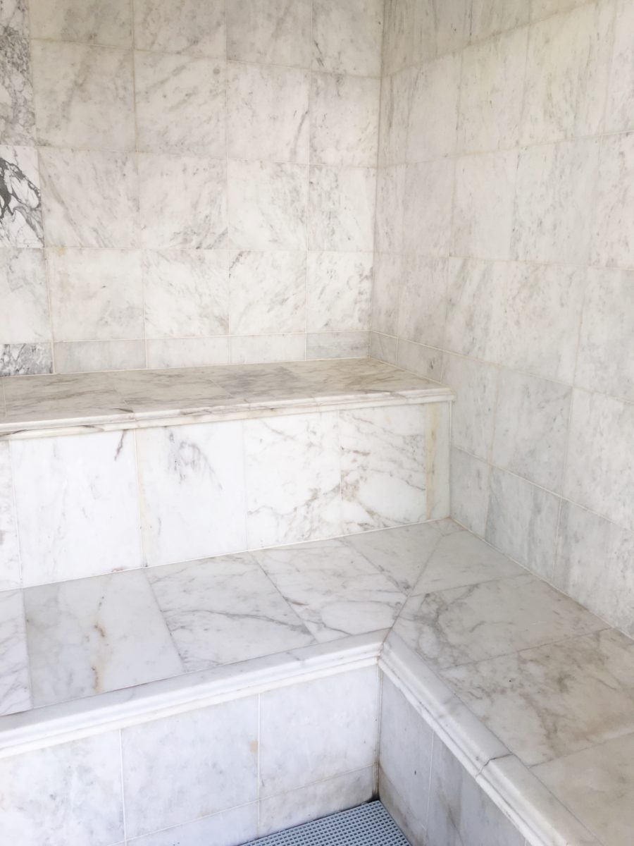 loved this floor to ceiling marble in the steam room