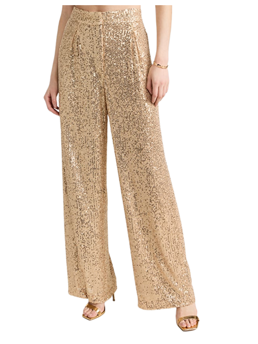 gold sequin pants, sequin wide leg pants, sequin pants for New Year's Eve, New Year's Eve outfits