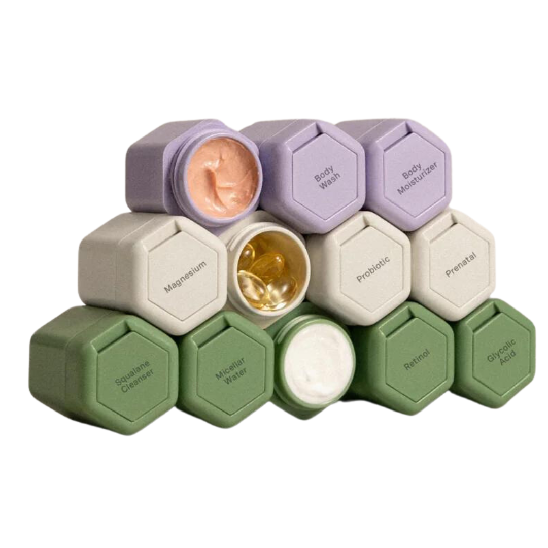 Cadence capsule systems for travel, magnetic travel capsules, magnetic travel containers, best travel containers, leakproof travel containers