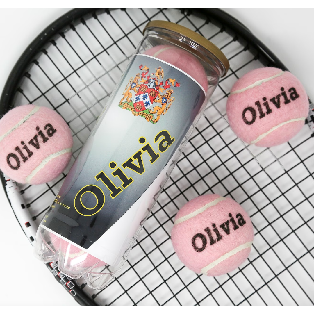 personalized tennis balls, pink personalized tennis balls, pink tennis balls, purple tennis balls, monogrammed tennis balls, tennis stocking stuffer