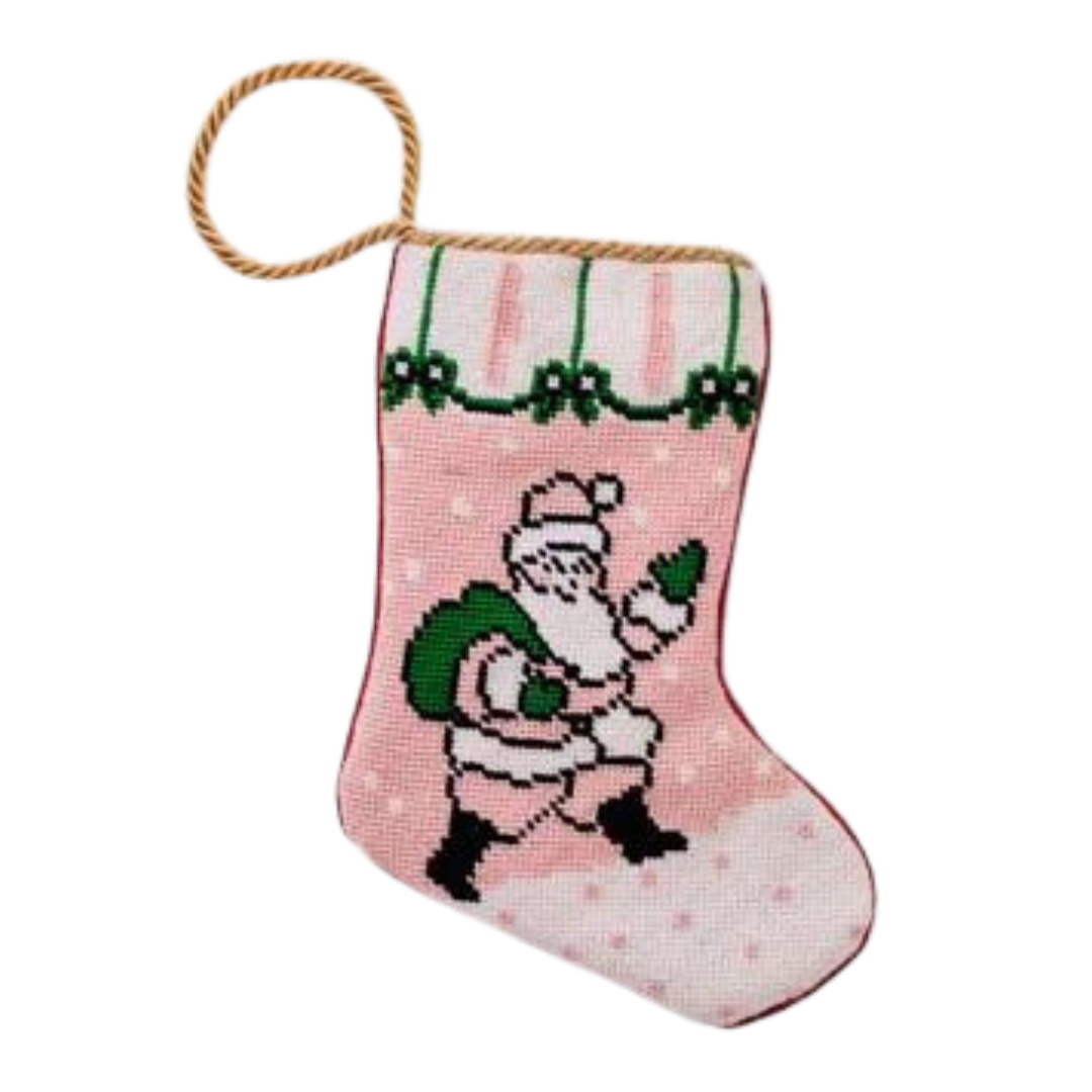 stockings for girls, needlepoint stockings for girls, baby girl's first Christmas stocking, bauble stockings for girls