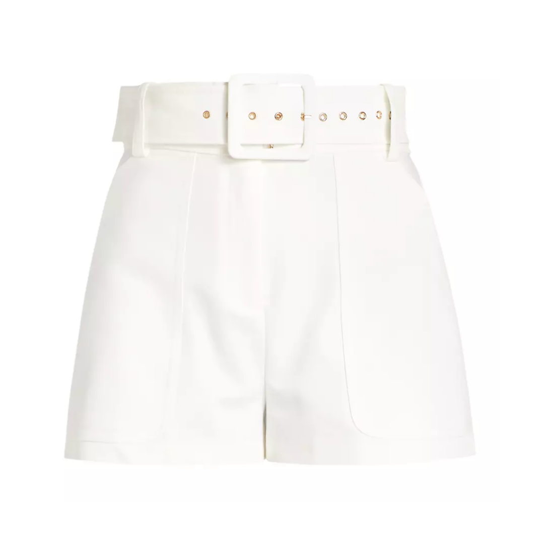 casual resort wear shorts, white high waisted shorts with belt