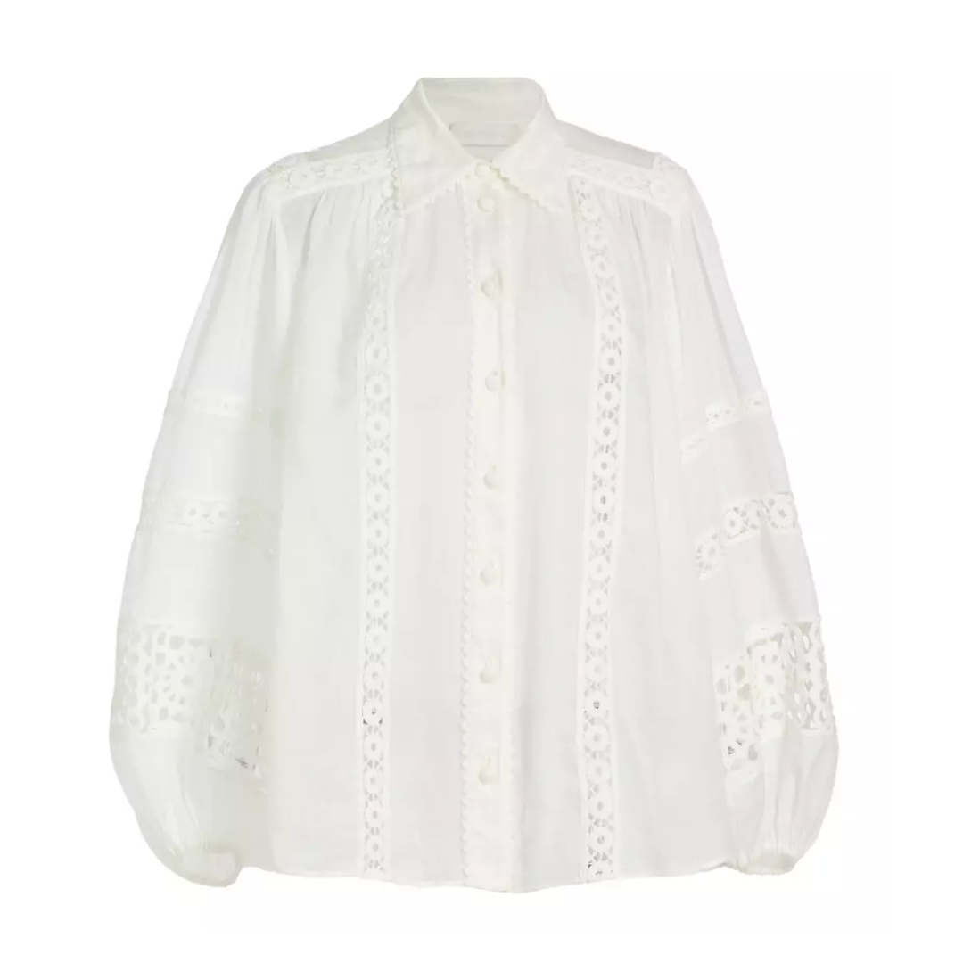white crochet trim blouse, sheer lace white blouse