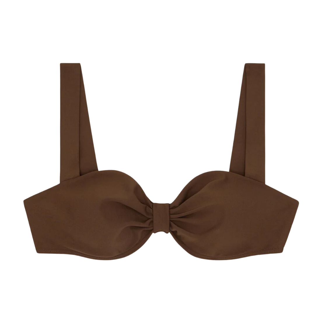 brown bikini top for a casual resort wear look