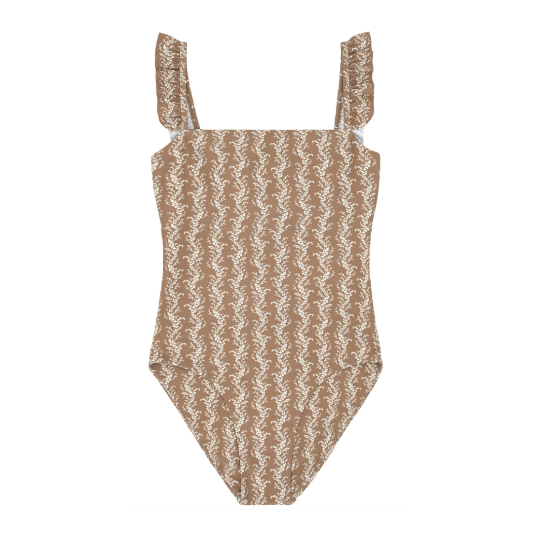 brown floral one piece swimsuit