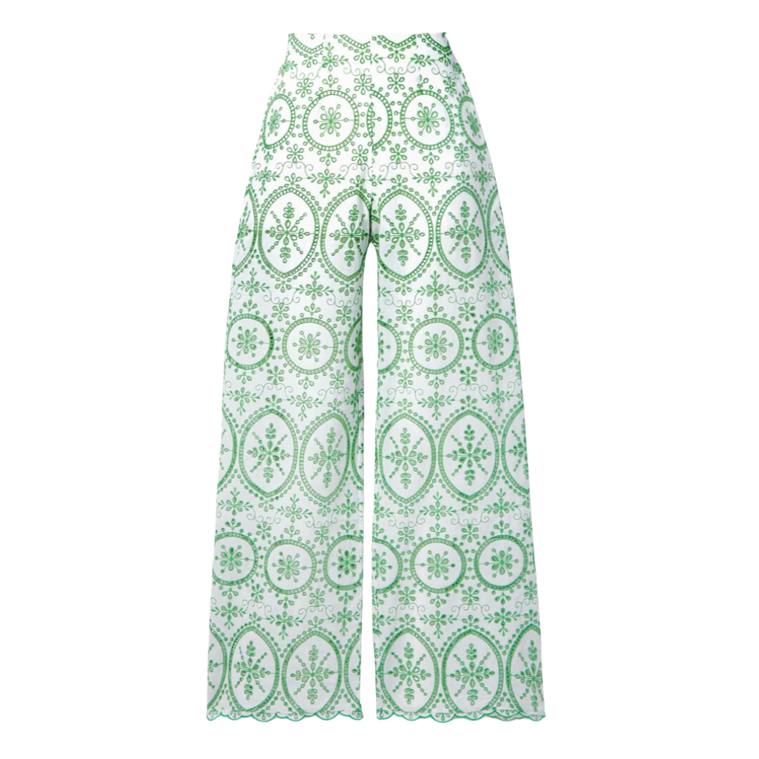 green and white floral pants, casual resort wear pants