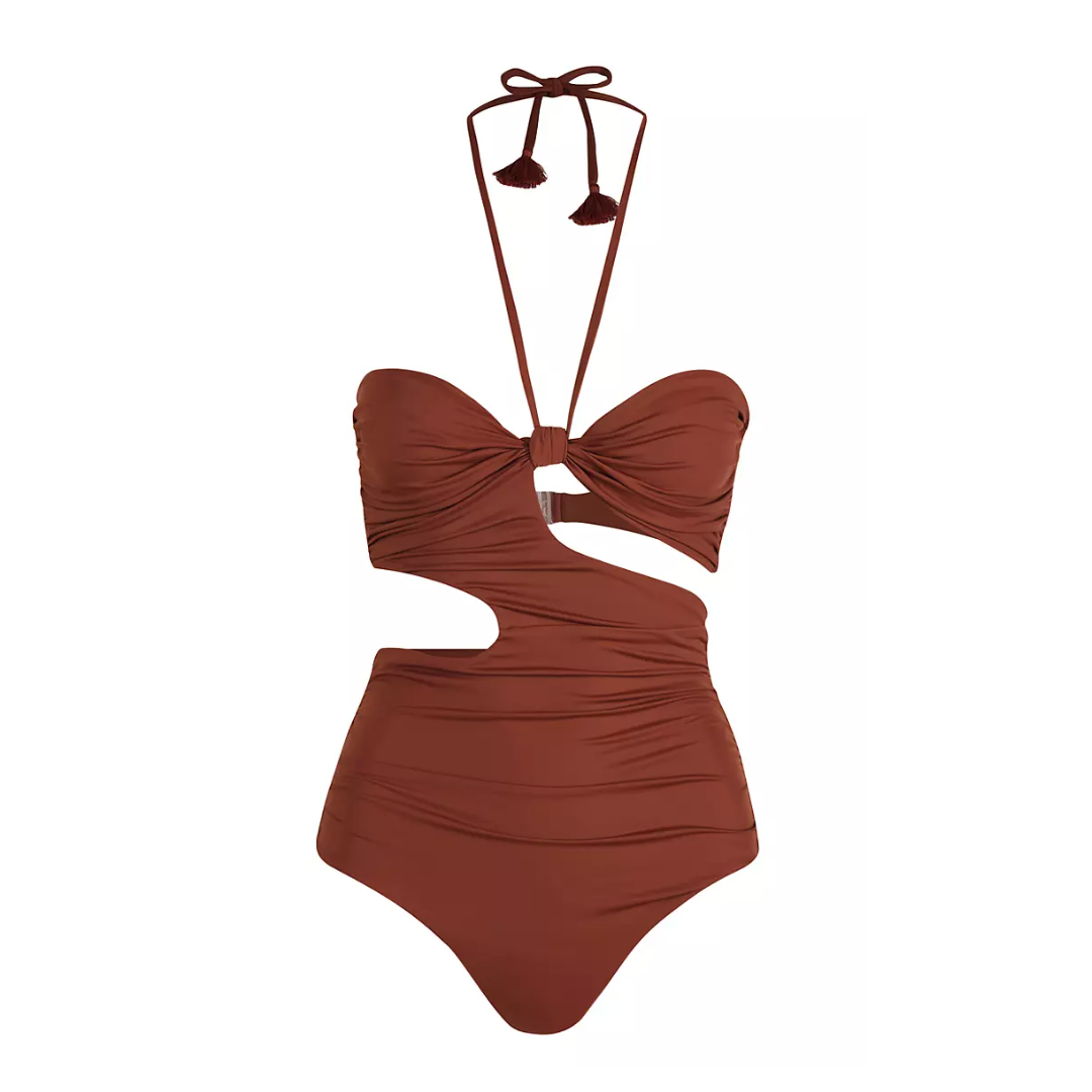 brown cut out swimsuit