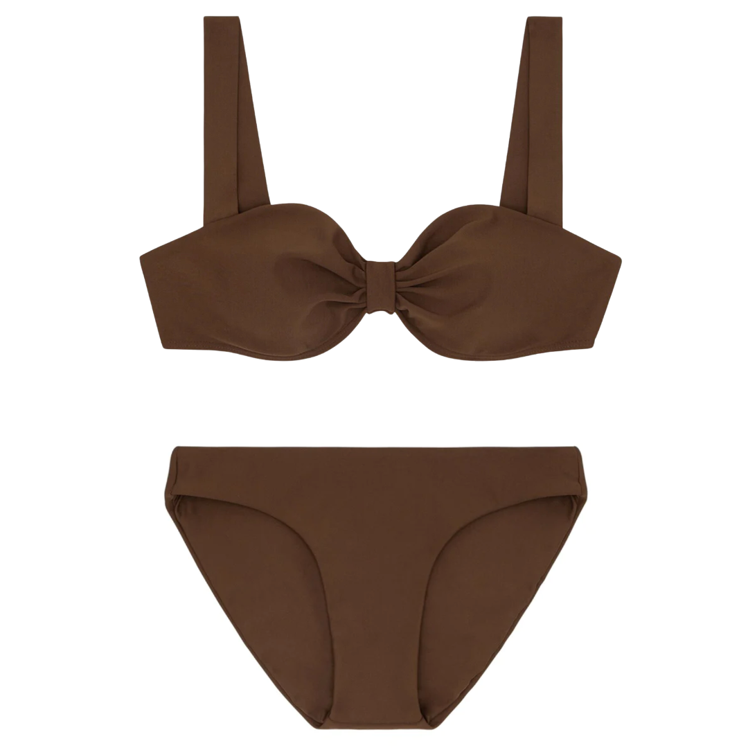 dark brown bikini, dark brown swimsuit, brown swimsuit