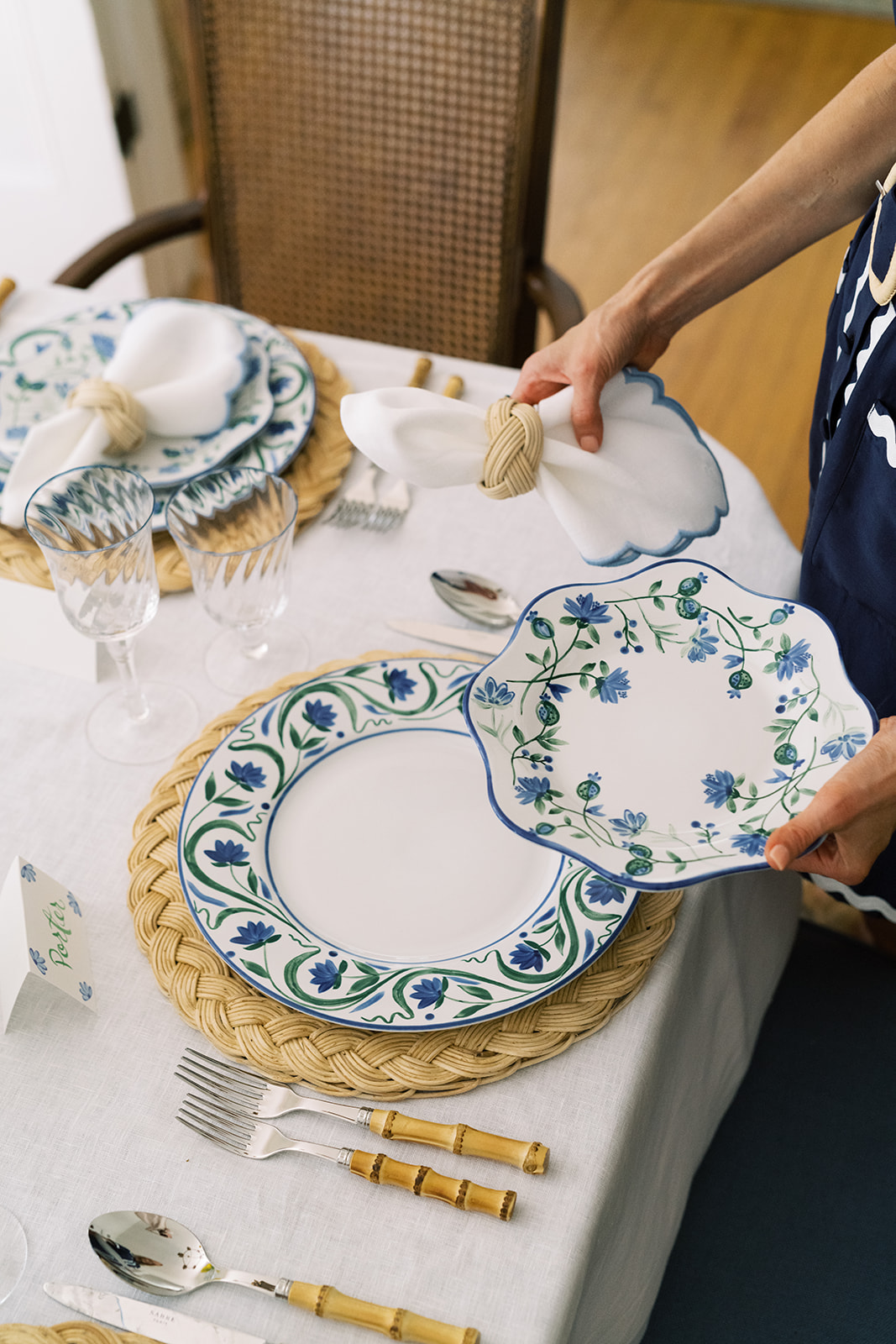 blue and green dinnerware, springtime plates, blue and green plates, blue and green tablescape