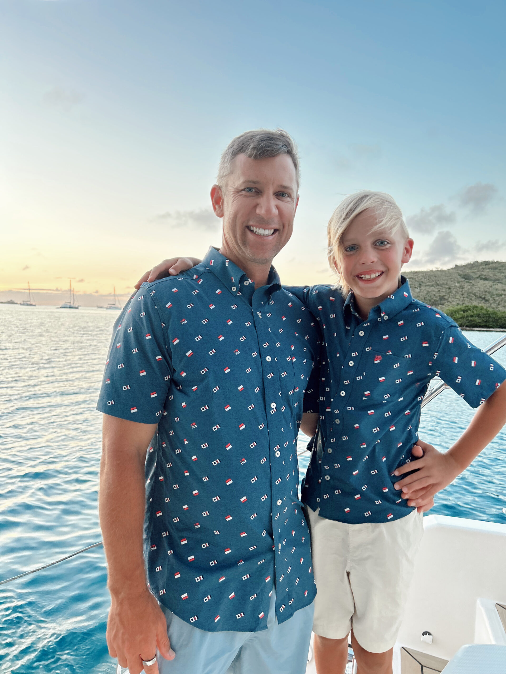 Vineyard Vines dad and son matching, what to wear when sailing the BVI